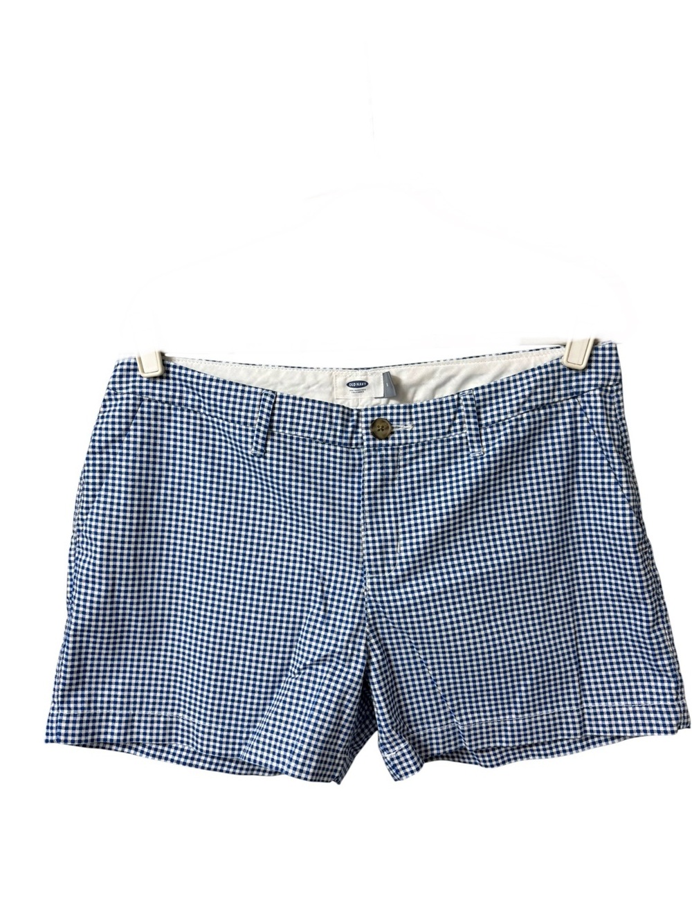 Old Navy blue white gingham cotton chino everyday mid rise summer shorts size 8 - Picture 3 of 14